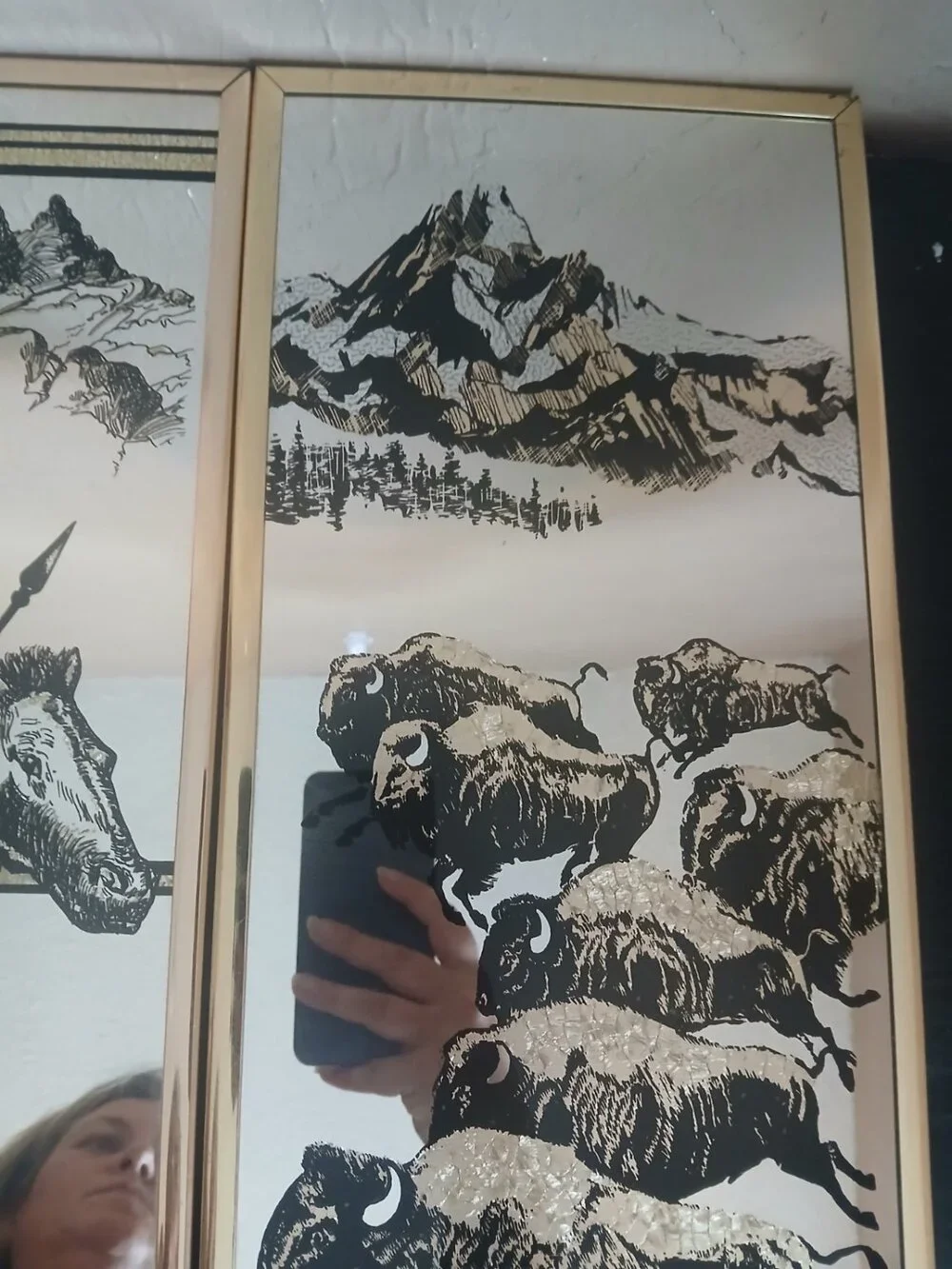 Vintage Etched Mirrors Native American Horses Set Of 3